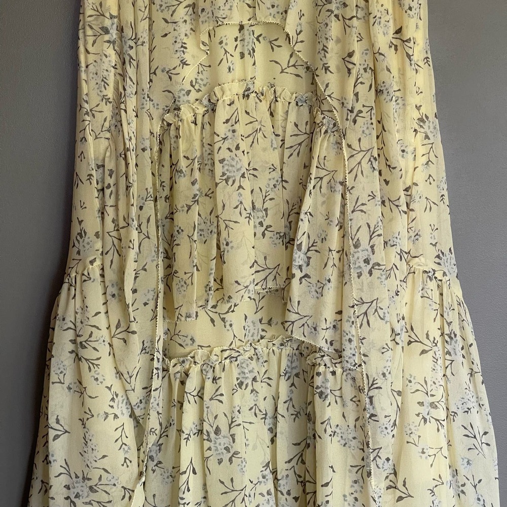Ulla Johnson Marilyn Ruffled Silk Georgette Skirt in Acacia Floral Yellow Runway - Picture 7 of 12